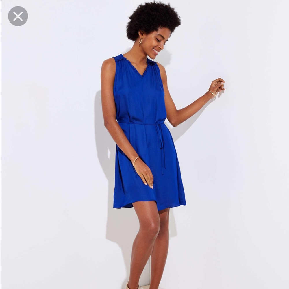 LOFT Bright Winter Blue Tie Waist Ruffle Dress